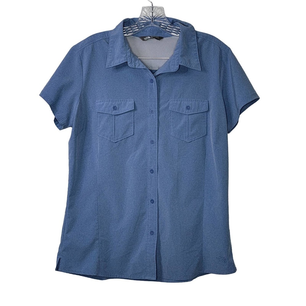 The North Face Short Sleeve Taggart Woven Vented Button Shirt Blue Large EUC